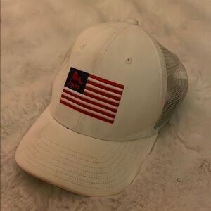 TaylorMade White Cap with Red and Blue Flag Design